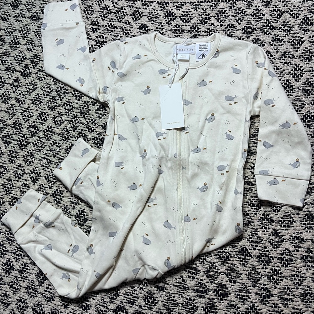 New Jamie Kay Organic Cotton Reese Zip Onepiece in Whales Size 2 - Picture 6 of 9